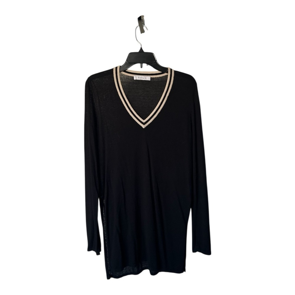 Kokun Tunic Sweater Bamboo Cashmere V Neck  Black Excellent Size M